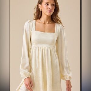 Altar’d State, White Alexa Long Sleeve Square Neck Mini Dress, Size L | 1844